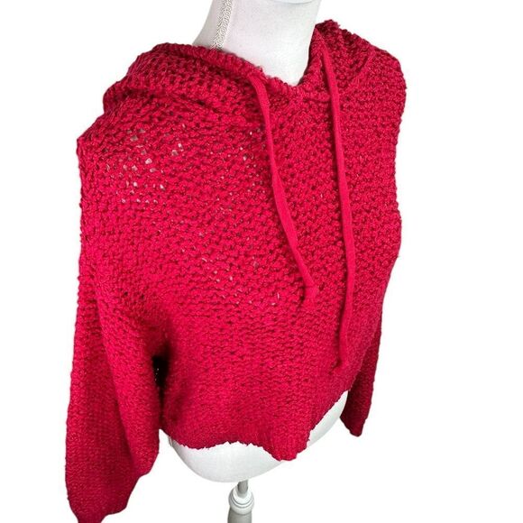 Pilcro Sailcloth Cropped Hooded Sweater Size Small Raspberry - Picture 7 of 11